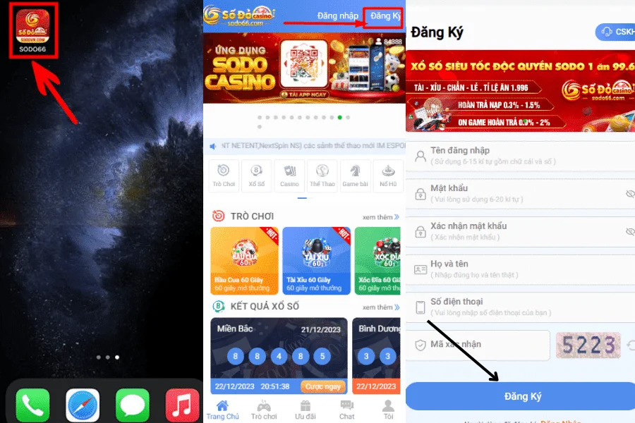 đăng ký tài khoản sodo casino trên app